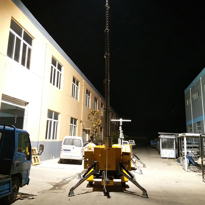 Torre de luz móvil con energía solar para la industria